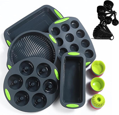 To encounter 41 Pieces Silicone Baking Pan Set, Silicone Cake Molds, Baking Sheet, Donut Pan, Muffin Pan with 36 Pack Baking Cups, Dishwasher Safe