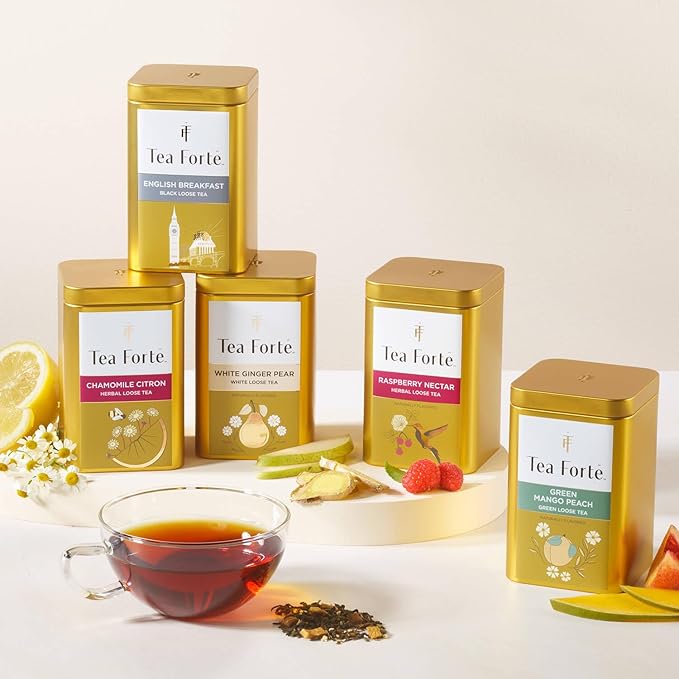 Tea Forte Caramel Nougat Premium Loose Leaf Caffeinated Black Tea Blend Canister, Makes 35-50 Cups
