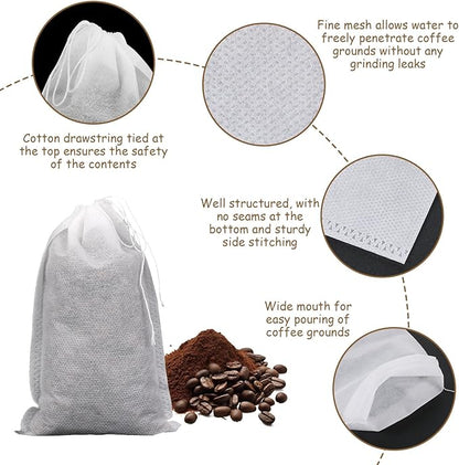 50 Pcs No Mess Cold Brew Bags 6x10 inch Coffee Bags Disposable Filter Bag Brewing Fine Mesh Drawstring Pouches for Coffee Grounds Ice Tea Spice