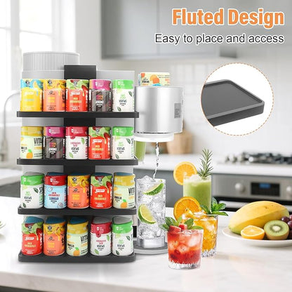 Flavor Pods Holder Compatible With Ninja Thirsti,Side-Mounted 4-tier Flavor Storage Holder Holds 20 Flavore Water Drops,Wooden Organizer for Ninja Thirsti WC1001/WC2002 Soda Maker Drink System