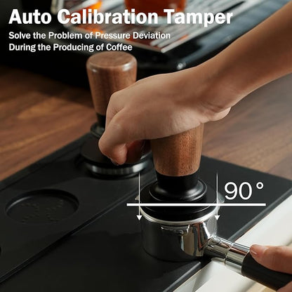 PUSEE 53.3mm Espresso Tamper, Calibrated Tamper with 30lbs Double Spring Loaded Tamper Walnut Wood Coffee Tamper for Barista Home,Stainless Steel Base Tamper Espresso Tool Fits 54mm Portafilters