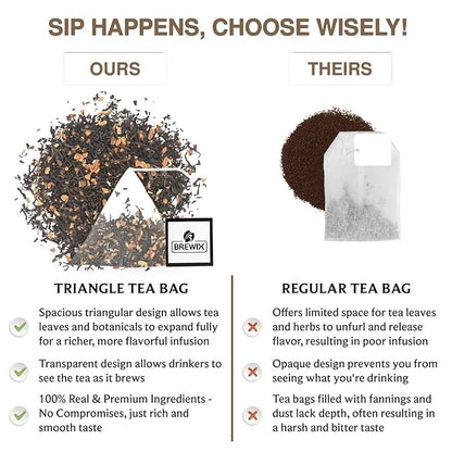 BREWIX, Vanilla Spiced Chai Tea (25 Pyramid Tea Bags) | High Caffeine, Gluten Free | Blend Of Vanilla & Masala Chai Tea | Black Tea with Cinnamon, Black Pepper, Cardamom and Clove | Energy & Focus Tea