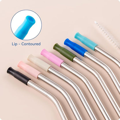 Reusable Stainless Steel Straws with Silicone Tip for Stanley 30oz, Metal Drinking Straws for 30oz Tumbler,3 Bent Tubes & 6 Tips& 1 Cleanr Brush (Goldenrod)