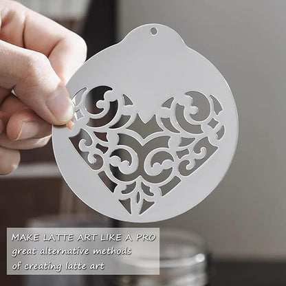 Stainless Steel Coffee Decorating Stencils Foam Barista Templates Decorative Latte Art Stencils Metal Foam Latte Art Templates for DIY Coffee Decor Coffee Making Accessories