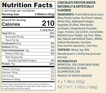 Myprotein Protein Bars, Crispy Protein Wafers, 15g High Protein Snacks, Box of 10 Chocolate Raspberry Wafers Packs, Milk & Whey Protein Isolate, Light & Crunchy