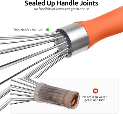 U-Taste 9" Small Egg Whisk: 18/10 Stainless Steel Kitchen Cooking Wire Balloon Wisk, Heavy Duty Metal Beater Stirrer, Manual Baking Tool with 6 Flex Wires for Hand Mixing, Blending Sauce (Orange)