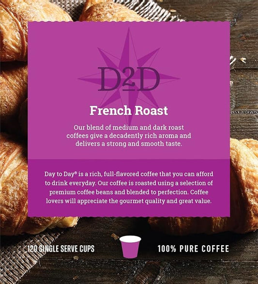 Day To Day 120-Count French Roast Dark Roast Single Serve Coffee Pods for K-Cup Keurig Brewers