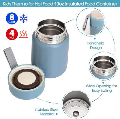 Kids Lunch Bag with 10oz Thermos, with 6 Compartment Bento Box, Blue Nylon Insulated Preppy Lunch Box Adjustable Strap Birthday Gift for Girl Kids Teens Picnic School Travel
