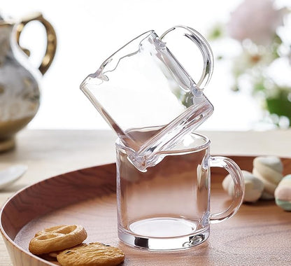 Ackers Espresso Cups Single, 4 OZ Double Spouts Cups, Milk Cup with Handle, Clear Glass