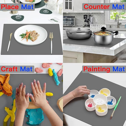 2MM Extra Thick Silicone Mats for Kitchen Counter, 23.6" x15.7" Non-Slip Waterproof Large Countertop Protector Mat, Heat Resistant Mat, Washable Silicone Craft Mat, Placemat, Baking Mat, Black
