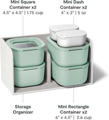 Caraway Mini Food Storage 11pc Set - Glass Storage Containers for Food - Non-Toxic Ceramic-Coated Glass - Air Release Technology - Compact & Stackable Design - Mist