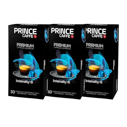 Prince Caffe Espresso Pods – Premium Intensity 8, Medium-Dark Roast, The Espresso Coffee Pods Are Compatible with Nespresso Original Line Machines, 30 Count (3 x 10 Capsules) Premium Quality Coffee Capsules.