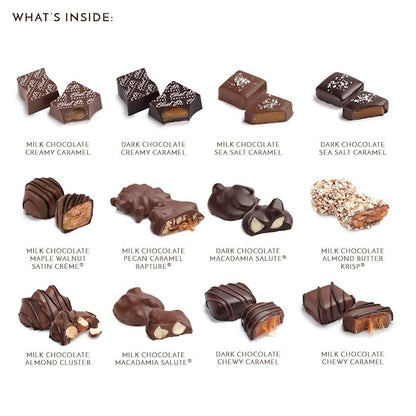 Ethel M Chocolates Premium Nuts & Caramels Collection Chocolate Gift Box, Milk & Dark Chocolate Candy Assortment, 24 Pieces of Creamy, Smooth and Rich Chocolate Gems