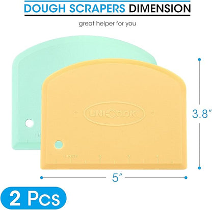 Unicook Dough Scraper, Flexible Bowl Scraper, Nonslip Bench Cutter with Measurement, Pastry Chopper, Multipurpose Kitchen Tool for Dough, Pastry, Pizza, Bread, Baking, Cake and More, 2 Pack