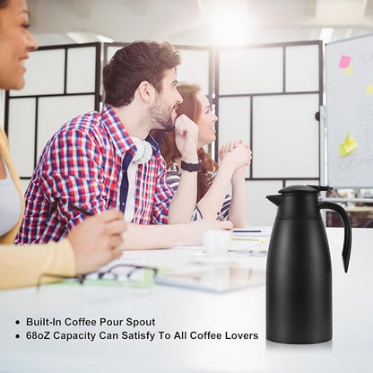 Updated Thermal Coffee Carafe, 70 Oz Insulated Stainless Steel Coffee Carafes for Keeping Hot Coffee & Water Hot Beverage-12Hours, Double Walled Vacuum Thermos Carafe(Black+White）