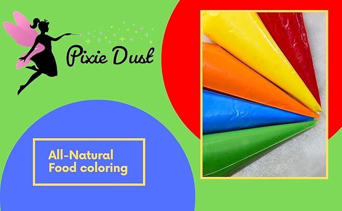 Dye-Free Food Coloring Powder set: Red, Blue, Green and Yellow. Plant-Based/All Natural/Non-Carmine/Non-Annatto/FLAVORLESS by PIXIE DUST (Large .35 oz Each Color 1.4 oz /44gr Total)