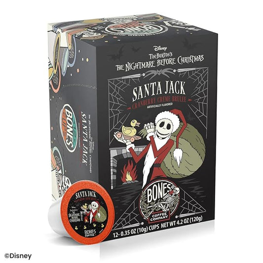 Bones Coffee Company Santa Jack, Cranberry Creme Brulee Flavored Coffee Pods, Low Acid Medium Roast Single-Serve Bones Cups for K-Cups Coffee Maker from The Nightmare Before Christmas, 12 Count