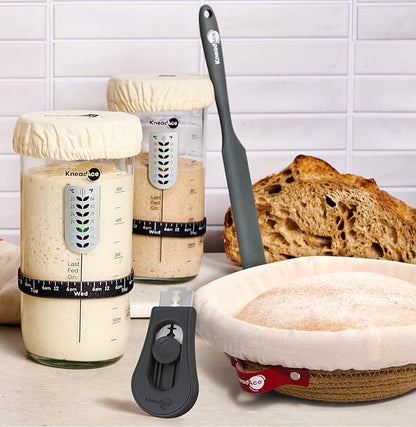 KneadAce Sourdough Starter Kit (24oz Jar, 2xRound Baskets, Gray Bread Lame)
