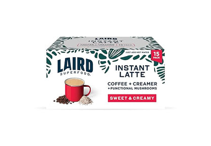 Laird Superfood Instant Latte Sweet & Creamy, Non-Dairy, Superfood Creamer, Gluten Free, Non-GMO, Vegan, 15pk Sachets