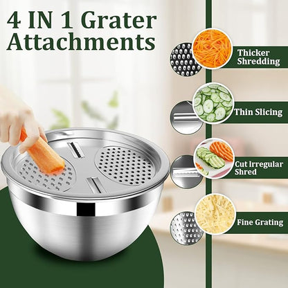 Mixing Bowls with Lids Set, 16PCS Stainless Steel Mixing Bowls,Nesting Storage Bowls for Kitchen with Mixing Bowl, Colander, Strainer & Grater, Metal Salad Bowl for Kitchen Gadgets, Black