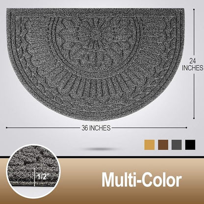 Mibao Door Mat Outdoor Indoor, 23.5" x 35.5", Half Round Door Mats, Non-Slip Front Door Mats Outdoor, Dirt Trapper Welcome Mats for Front Door, Back Door, Shoe Scraper, Grey