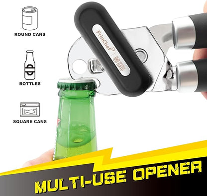 [Upgraded] PrinChef Can Opener Manual with Magnet, Reinforced Gear and Blade, Smooth Edge Can Openers for Seniors with Arthritis, Comfortable Grip Handheld Can Cutter Bottle Opener with Magnet, Black