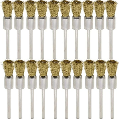 20PCS Brass Wire Brushes - Metal Rust Removal, Cleaning, and Polishing - 8mm Diameter, 1/8″ (3mm) Shaft - Removes Burrs, Dust, and Oxide Layer - Handles Rough Surfaces - Rotary Tool Accessories