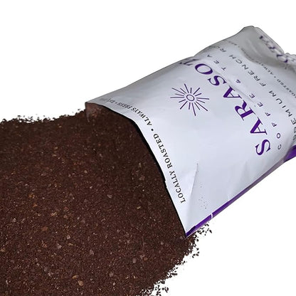 Sarasota Coffee Ground Packets | Low Acid Dark Roast Ground Coffee Packs | European French Roast | Mold Free Singles | Ground Pouches | Individual Packets for 12 Cup Coffee Maker | 1.5 Ounce Bags, 42 Count