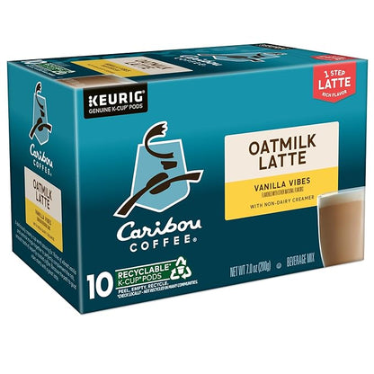 Caribou Coffee Vanilla Vibes Oatmilk Latte, One Step Latte Single Serve Keurig K-Cup Pods, 60 Count (6 Packs of 10)
