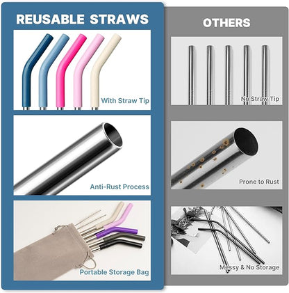 Metal Straw Replacement for Stanley Quencher 40oz Tumbler, 12.2 Inch Long Reusable Metal Drinking Straws for Simple Modern, Meoky Tumbler 40 oz Tumbler Cup,1 Portable Bag