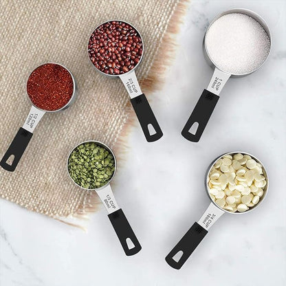 Measuring Cups & Spoons Set of 18 - Wildone Stainless Steel Nesting Measuring Cups 8 Piece and 9 Measuring Spoons, 1 Leveler, Ideal for Dry and Liquid Ingredients (Black)