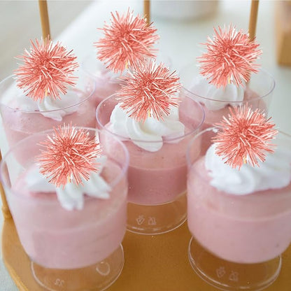 80 Pcs Firework Cupcake Topper Rose Gold Graduation Cake Decorations Foil Frill Toothpicks for Party Decoration, Cake Toppers, Picnics, Bar, Birthday, Holiday (Rose Gold)