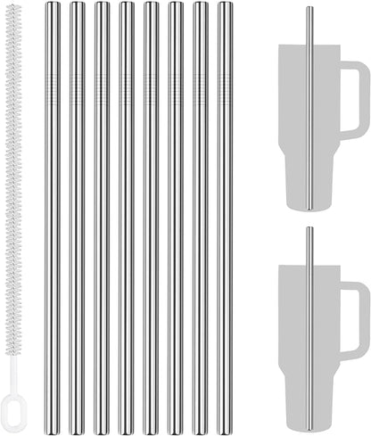 Tomorotec 8-Pack Stainless Steel Straws Fit for 40oz Stanley Tumblers, 12" Metal Straws for Stanley Cup with 1 Brush, Reusable Drinking Straws for Smoothies, Milkshakes, Dishwasher Safe & BPA-Free