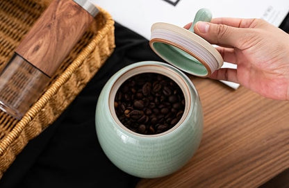 Kitchen Canisters Vintage Ceramic Food Storage Jar with Airtight Lid for Tea, Coffee, Herb, Sugar, Spice, Nuts (Green(ICE))