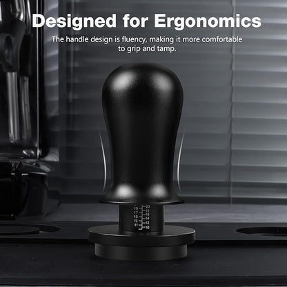 PUSEE 53.3mm Espresso Coffee Tamper with Double Spring Calibrated, Handle Tamper 30lbs Pressure with Titanium Coating Stainless Steel Ripple for Espresso Machine Accessories 53.3mm Tamper, Black