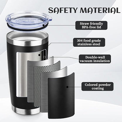 20oz Tumbler Bulk with Lid and Straw, Stainless Steel Double Wall Vacuum Insulated Travel Mug, Powder Coated Coffee Cups for Hot and Cold Drinks,Funny Gifts for Women Men(Black,1)