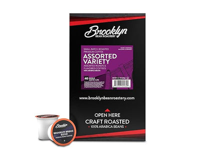 Brooklyn Beans Coffee Pods, Assorted Gourmet Variety Pack - Compatible with Keurig 2.0 K Cup Brewers, 40 Count, A Mix of Gourmet Flavors