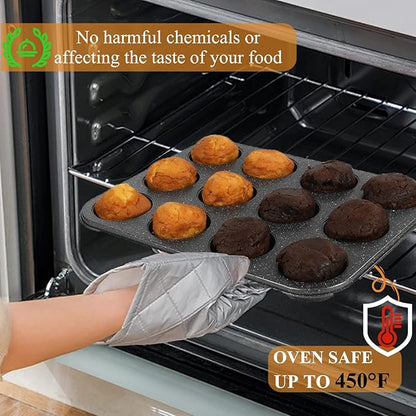 Muffin Cupcake Pan - Nonstick 12-Cup Tin for Baking Cheesecake, Toast Oven Supplies, Non-Stick Tray