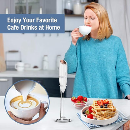 SIMPLETASTE Milk Frother Handheld Battery Operated Electric Foam Maker, Drink Mixer with Stainless Steel Whisk and Stand for Cappuccino, Bulletproof Coffee, Latte