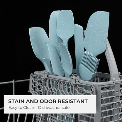 Elihome Skinny Silicone Spoonula - Non-Stick Heat Resistant Silicone Scraper Spatula for Mixing, Serving, Scraping, Stirring, and More - 11 Inch, Slate Teal Grey