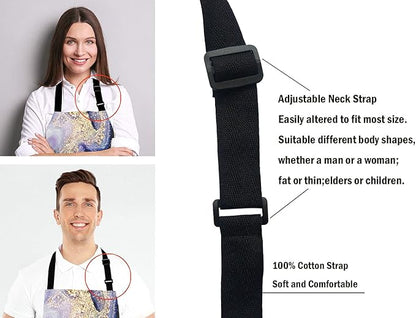 Marble Apron, Colorful Natural Luxury Gouache Landscape Unisex Kitchen Bib with Adjustable Neck for Cooking Gardening,Adult Size