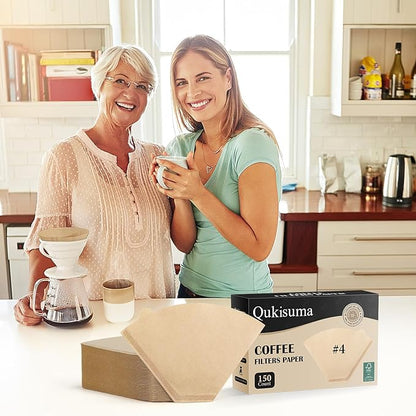 150 Count #4 Coffee Filters, Number 4 Cone Coffee Paper Filters for Pour Over and Drip Coffee Maker, 8-12 Cups (Unbleached Natural)