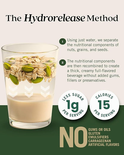 Elmhurst 1925 Pistachio Crème Oat Creamer - 16 Ounce (Pack of 6) Dairy-Free, Vegan, Kosher, Low Sugar, Shelf Stable Creamer Made with Oat Grains & Pistachios for Simpler Plant Based Alternatives