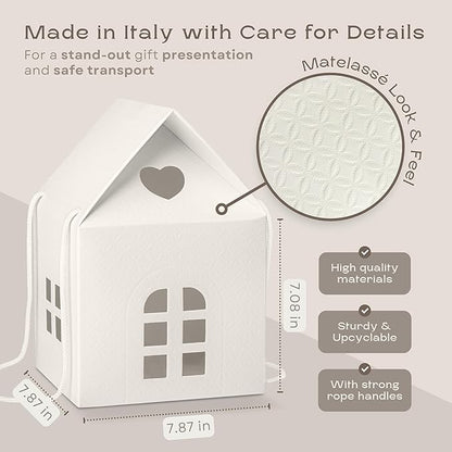 Craftory Pack of 5 House Shaped Gift Boxes (7.87 x 7.87 x 7.08 Inch) - Mansion Box Ideal for Christmas Gifts and Treats - White Matelasse