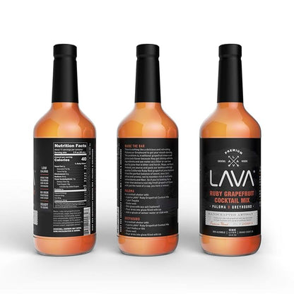 LAVA Premium Skinny Paloma Mix Craft Cocktail Mixer, Ruby Red Grapefruit Juice, Key Lime Juice, Low Calorie, Ready to Use, No Artificial Sweeteners, Greyhound, Margarita 1-Liter (33.8oz) Glass Bottle