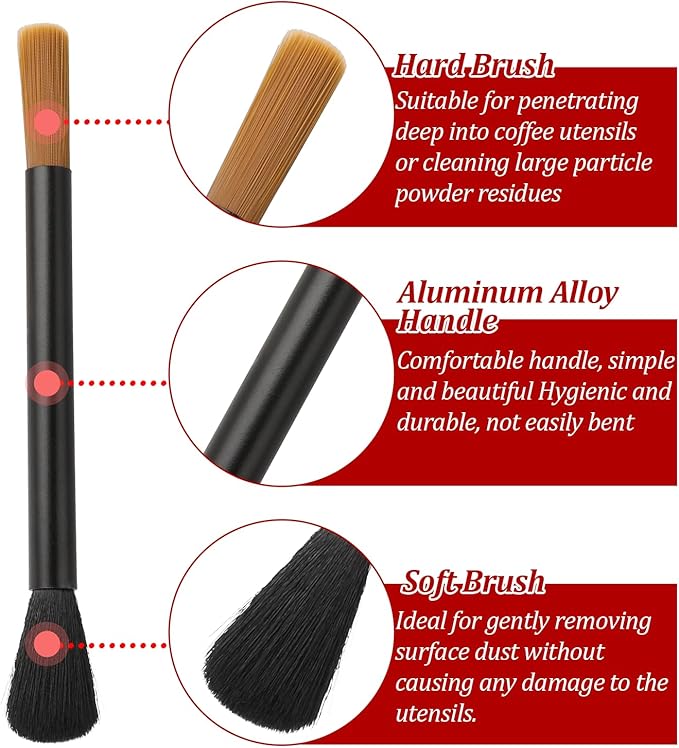 Dual Heade Coffee Grinder Brush, Espresso Machine Cleaning Brush Coffee Pot Brush Professional Coffee Grinder Brush Coffee Bar Brush Nylon Barista Brush Tools for Coffee Machine Toaster Cleaning