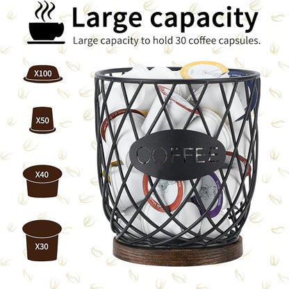 YINMIT K Cup Holder Organizer, Sturdy Coffee Pod Holder Organizer, 35 Kcup Large Capacity Storage Basket for Kitchen Counter and Office Desktop (Circular Grid)