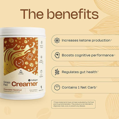 LevelUp Creamer, with Energizing MCT Oil and Collagen Peptides, Keto Coffee Creamer, Supports Natural Energy & Ketone Production - Chocolate Hazelnut