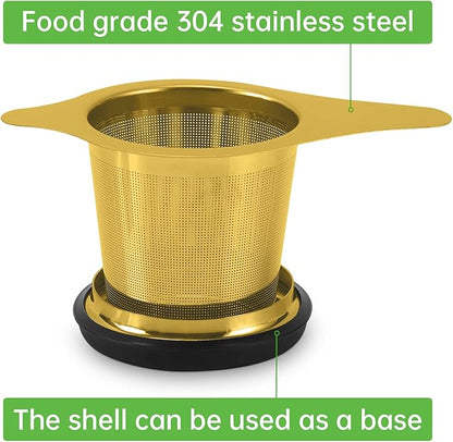 Two Pack Tea Infuser Basket Stainless Steel Tea Strainer Tea Filter With Small Strainer And Lid Tea Diffuser For Loose Tea Superior Brewing Experience (Two pack gold)
