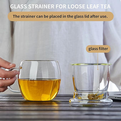 Glass Tea Cup with Infuser and Lid, 17oz/500ml Large Borosilicate Teacup, Clear Mug for Loose Leaf Tea, Blooming Tea, Tea Bags - Perfect Christmas or Birthday Gift for Women